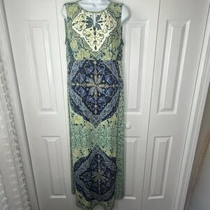 Chico's Mediterranean Waves Maxi Dress Size 2 (M, 12) Blue White $139 Jersey‎